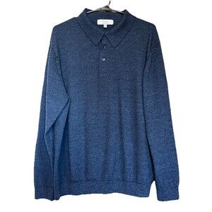 Turnbury Extra Fine Merino Wool Collared Pullover Sweater Men’s XL Navy L FIT
